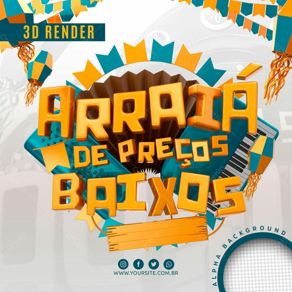 Selo 3D promocional laranja e azul para festas juninas