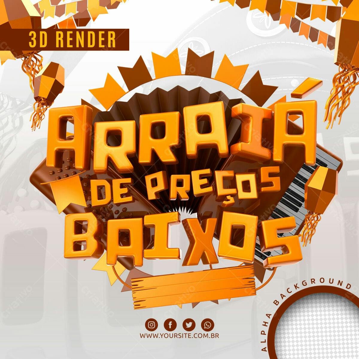 Selo 3D promocional laranja e marrom