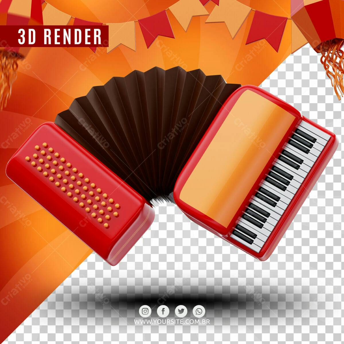 Selo 3D musical vermelho e marrom brilhante