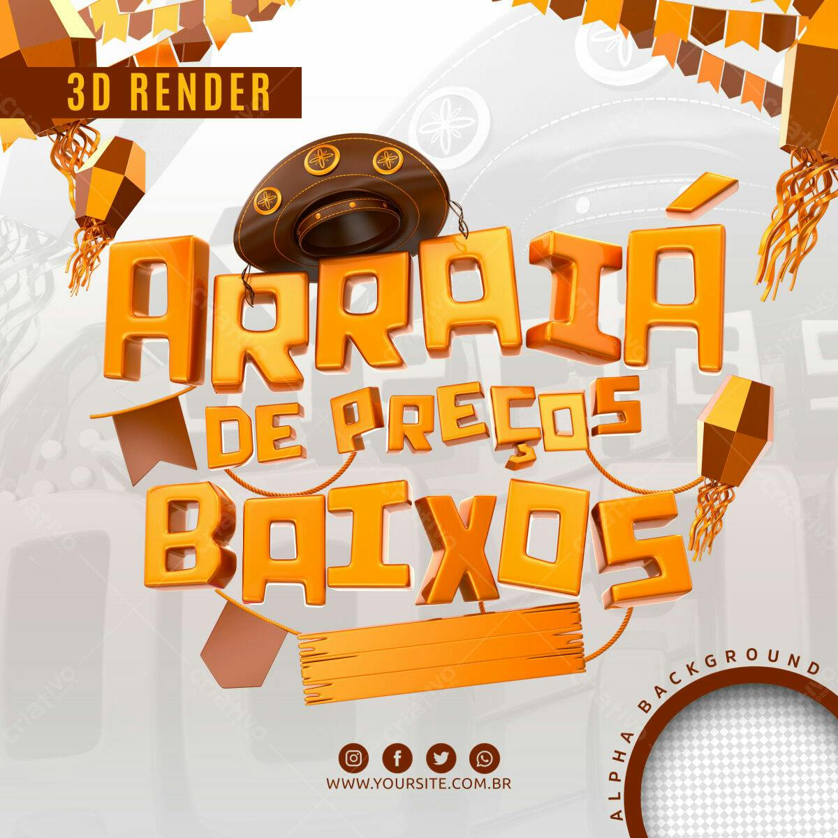Selo 3D promocional Festa Junina laranja e marrom