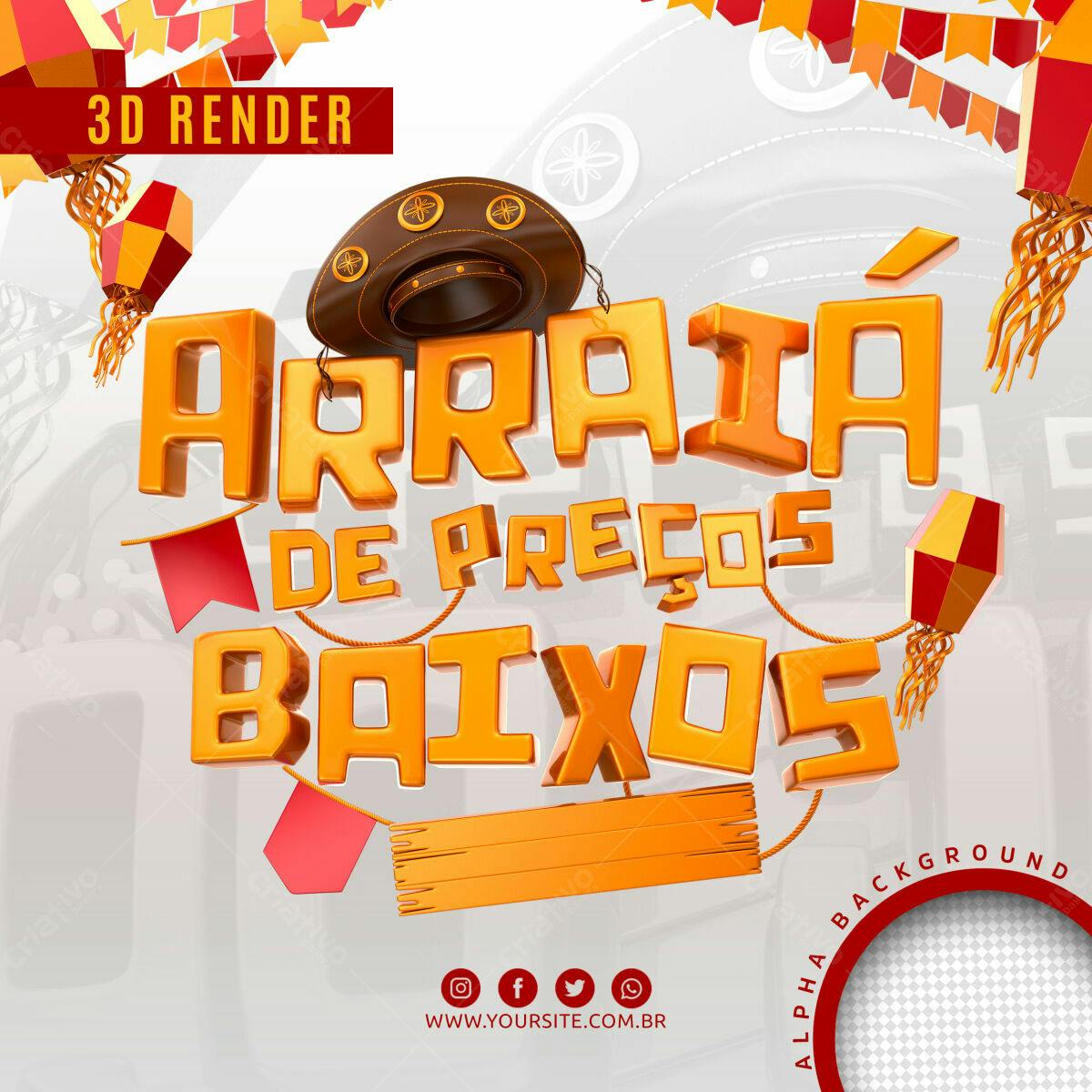 Selo 3D promocional dourado Festa Junina