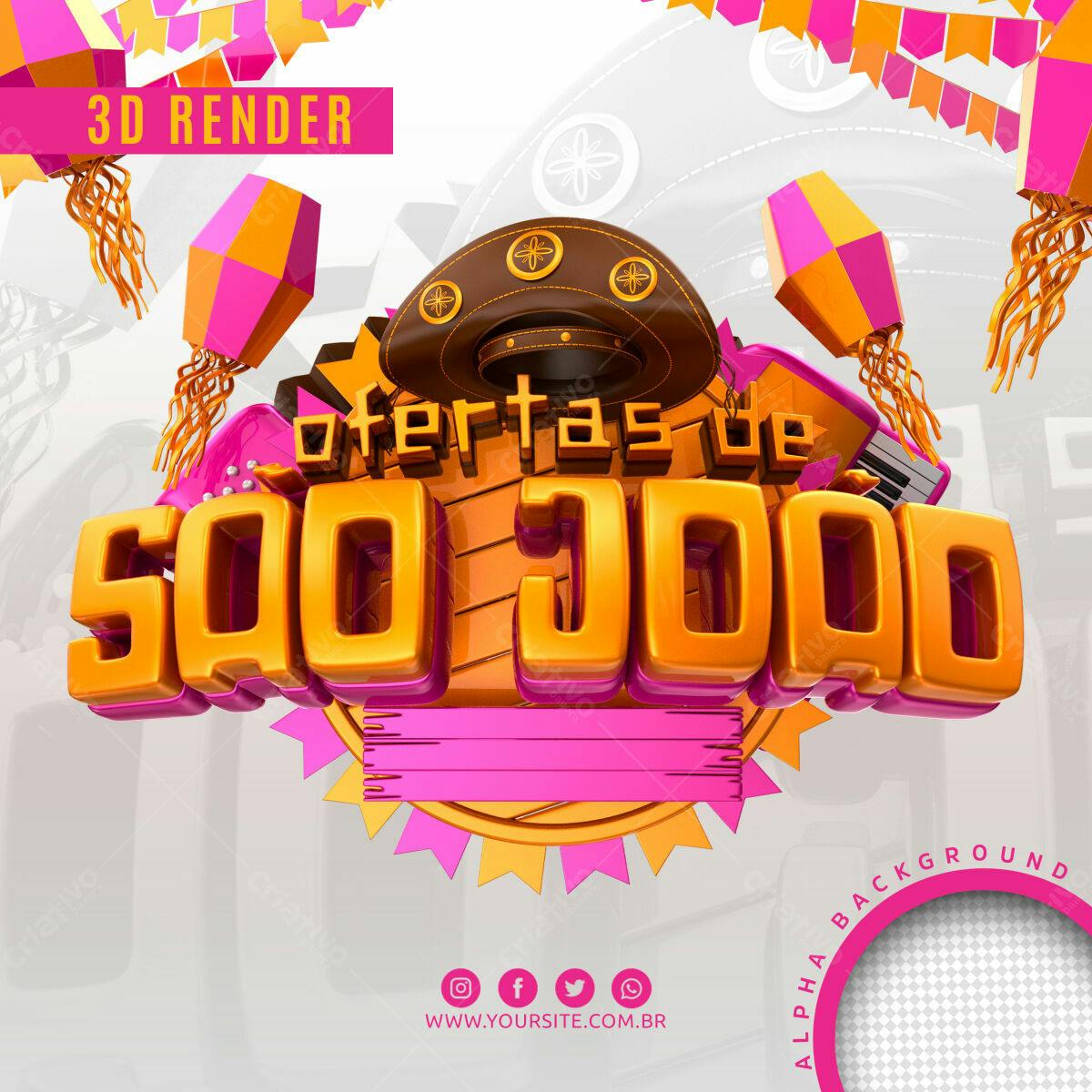Selo 3D promocional dourado e rosa