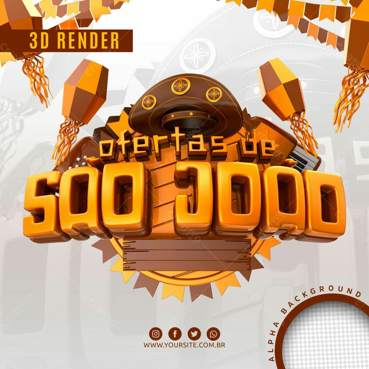Selo 3D promocional São João laranja e marrom