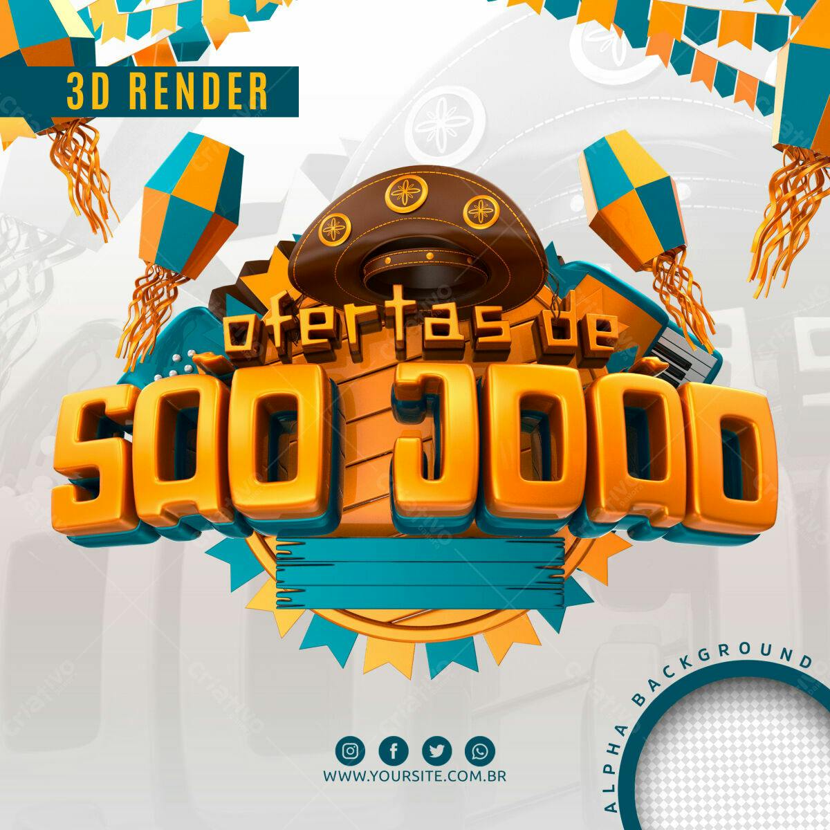 Selo 3D promocional festas juninas laranja e azul