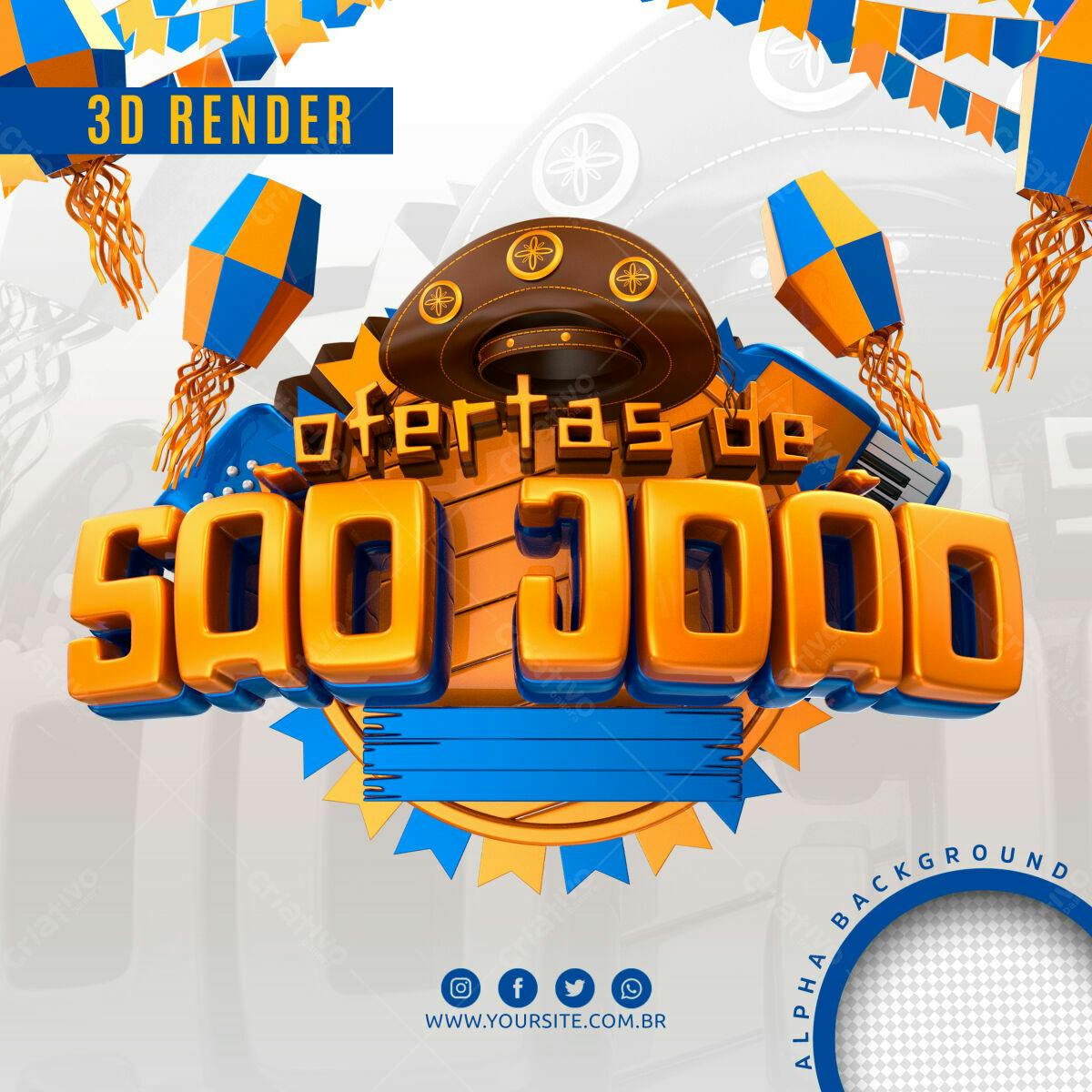 Selo 3D promocional festas juninas laranja e azul