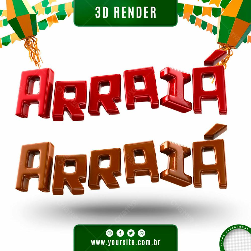 Arraia Texto 3D Vermelho E Marom Para Composicao Psd