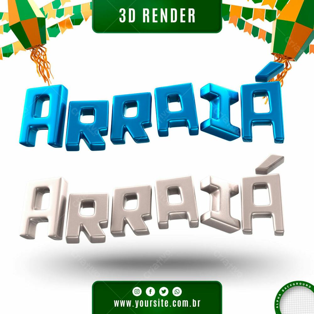 Arraia Texto 3D Azul E Branco Para Composicao Psd