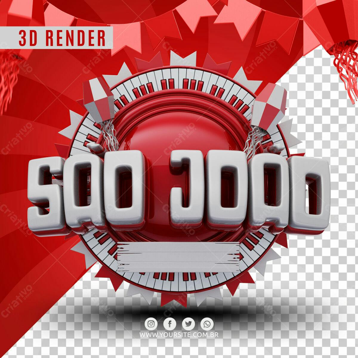 Selo 3D Festa Junina Vermelho e Prata