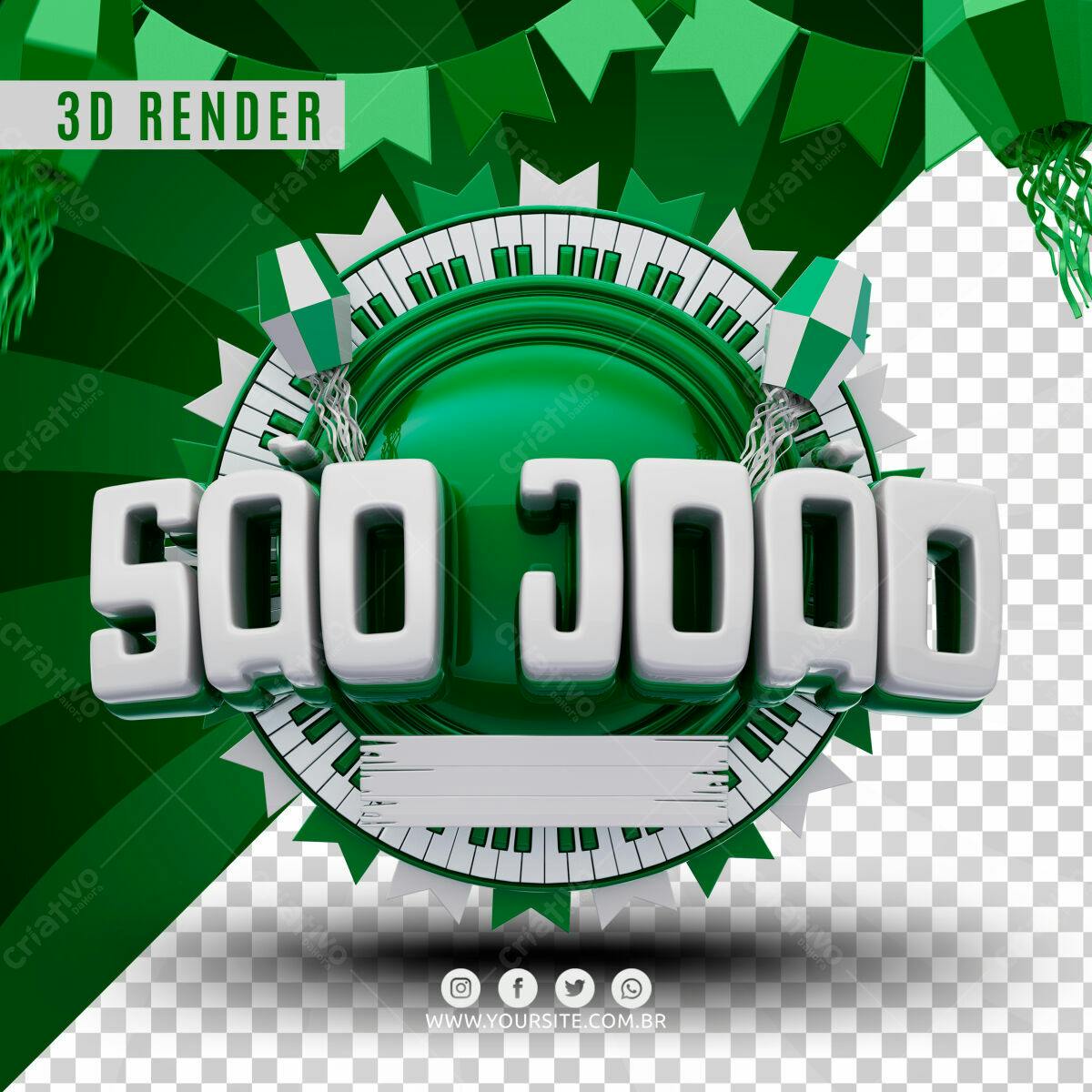Selo 3D Festa Junina Verde e Branco