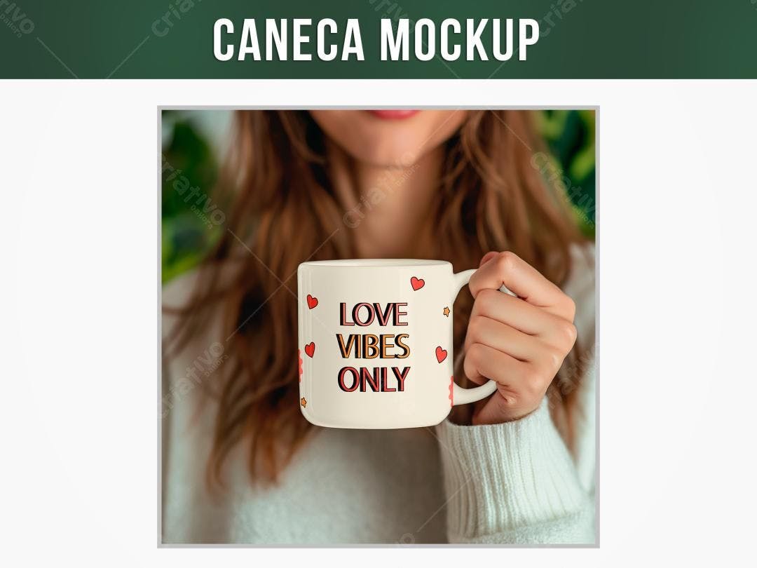 Mockup de Caneca com Design "Love Vibes Only" - Estilo Moderno