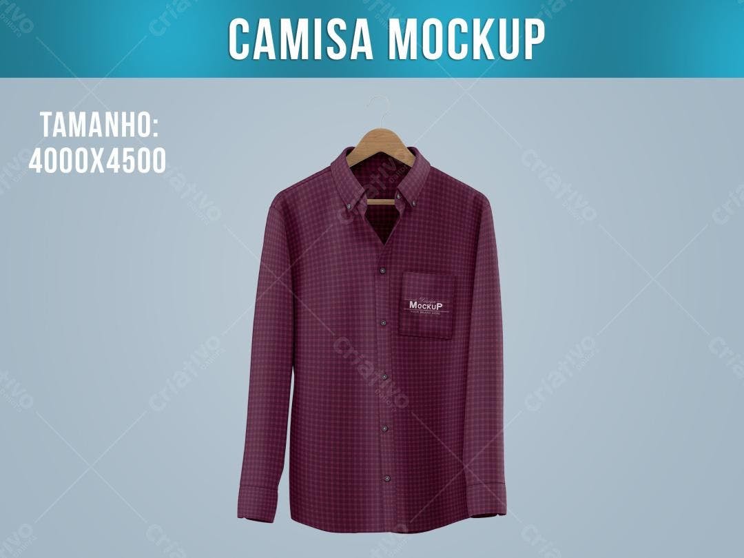 Mockup Camisa Bordô Xadrez: Visual Realista