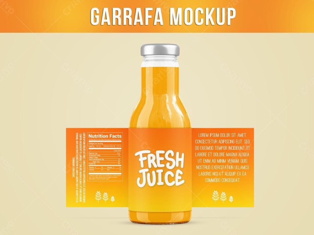 Mockup Garrafa Suco Laranja: Design Moderno e Realista