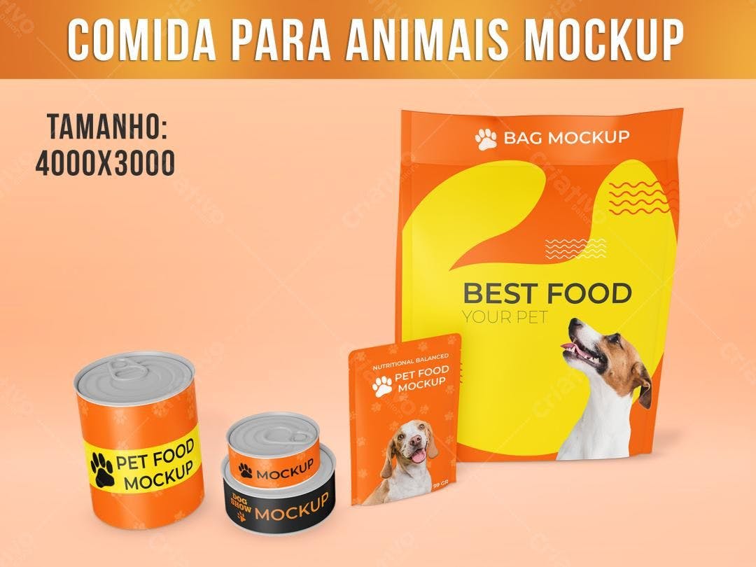 Mockup Realista de Embalagens para Ração: Latas e Sachê