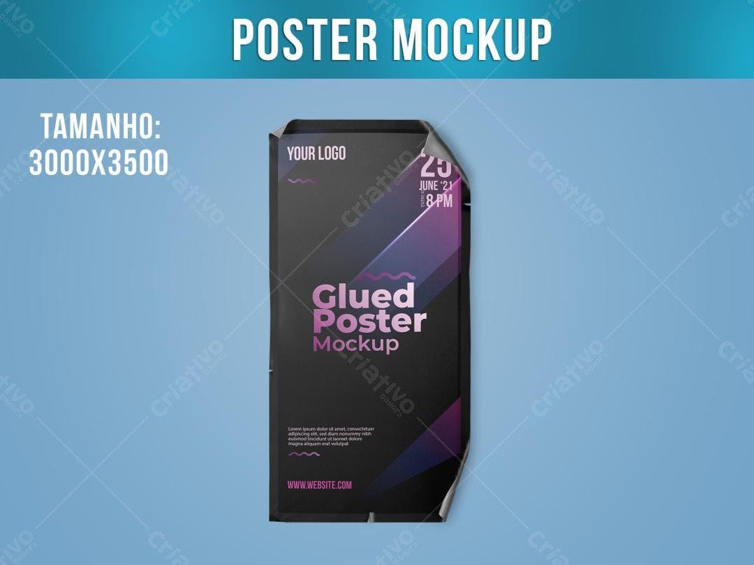 Mockup de Pôster Colado em Parede Azul