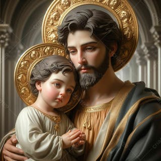 Composiçao de são josé, com menino jesus nos braços em uma capela de uma igreja i.a v.4