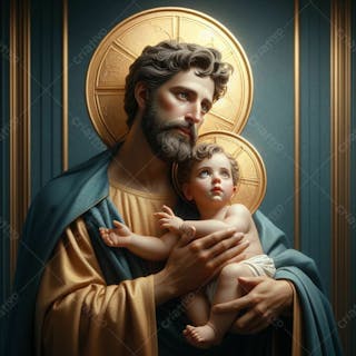 Composiçao de são josé, com menino jesus nos braços em uma capela de uma igreja i.a v.5