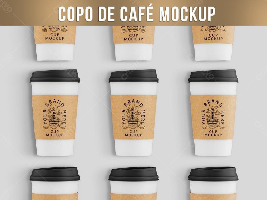Mockup de Copos de Café com Design Minimalista