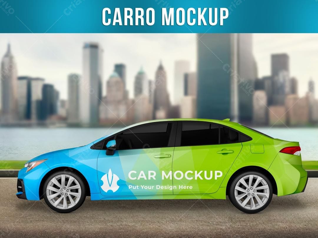 Mockup Carro Moderno: Vista Lateral, Azul e Verde