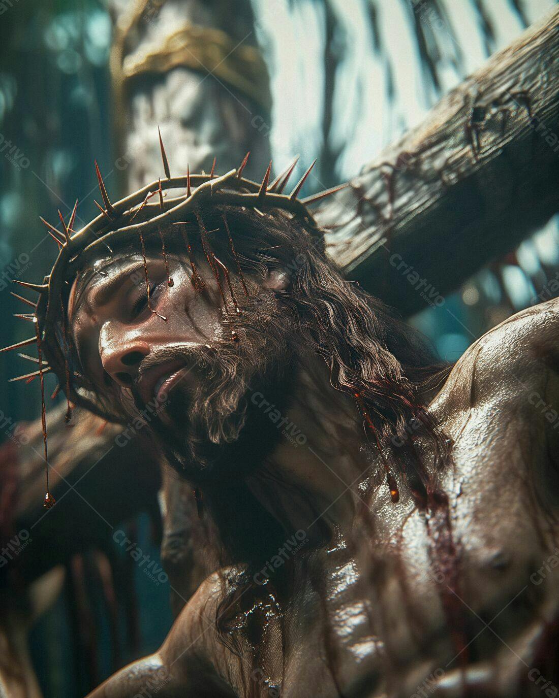 Jesus Cristo na Cruz Sangrento Detalhe