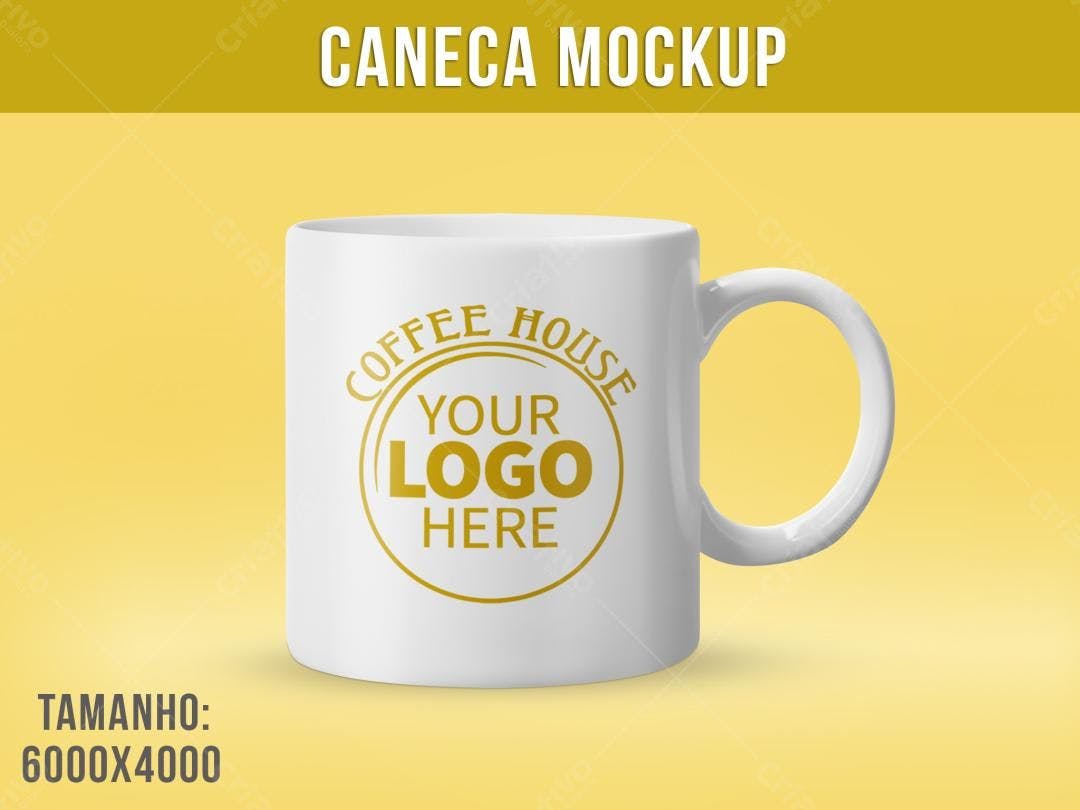 Mockup Caneca Branca com Design Dourado - Estilo Minimalista