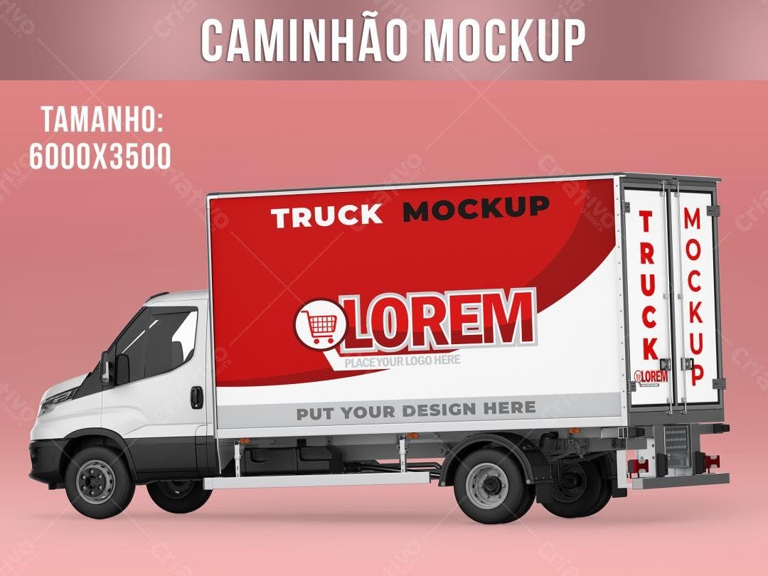 Mockup Caminhão: Design Vermelho e Branco para Branding