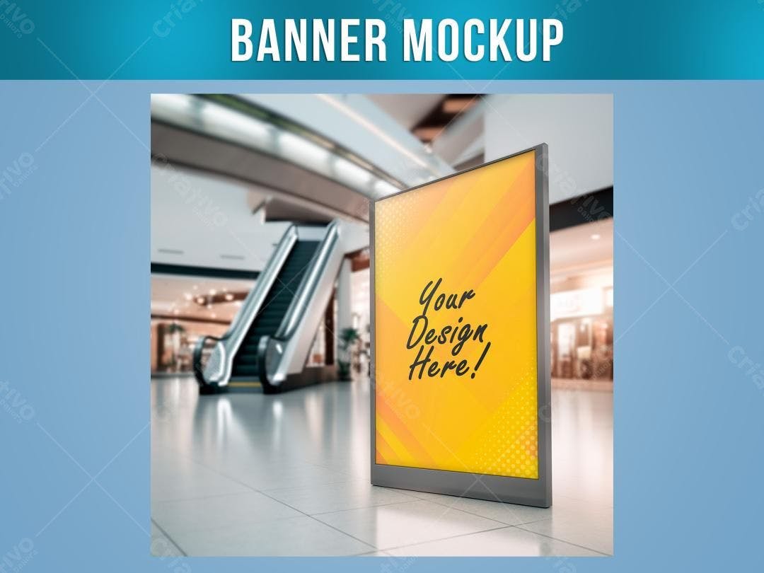 Mockup de Banner Publicitário em Shopping: Amarelo e Moderno