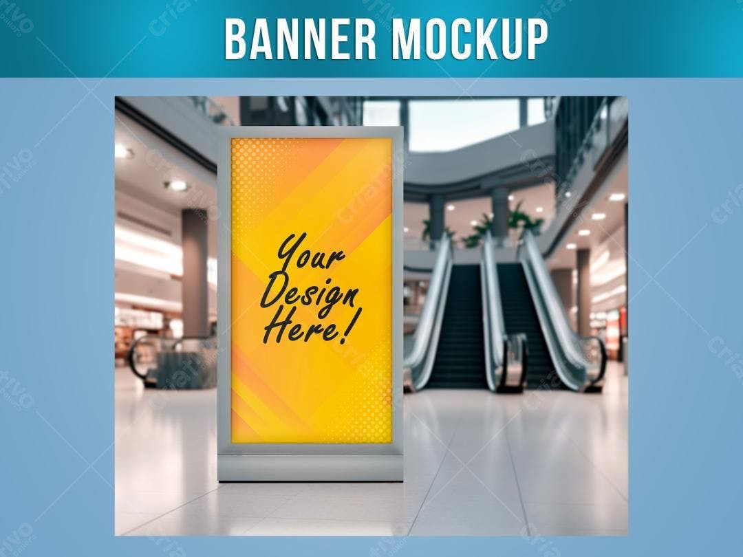 Mockup de Banner em Shopping: Design Moderno em Amarelo e Laranja