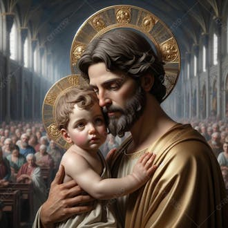Composiçao de são josé, com menino jesus nos braços em uma capela de uma igreja i.a v.7