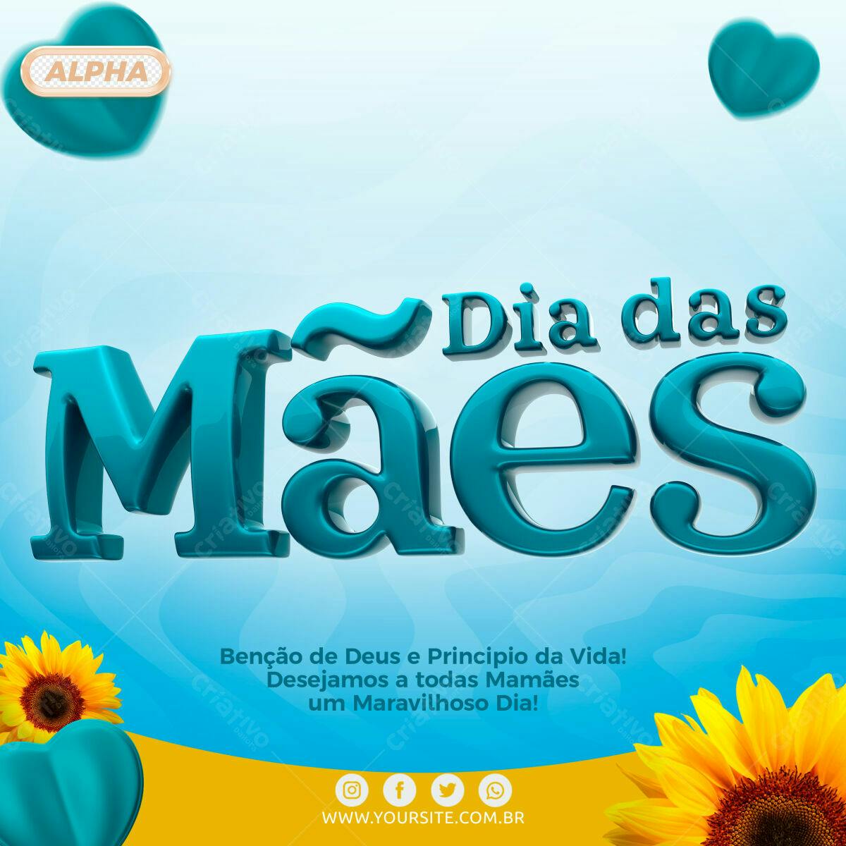 Selo 3D Dia das Mães Azul Brilhante 3D