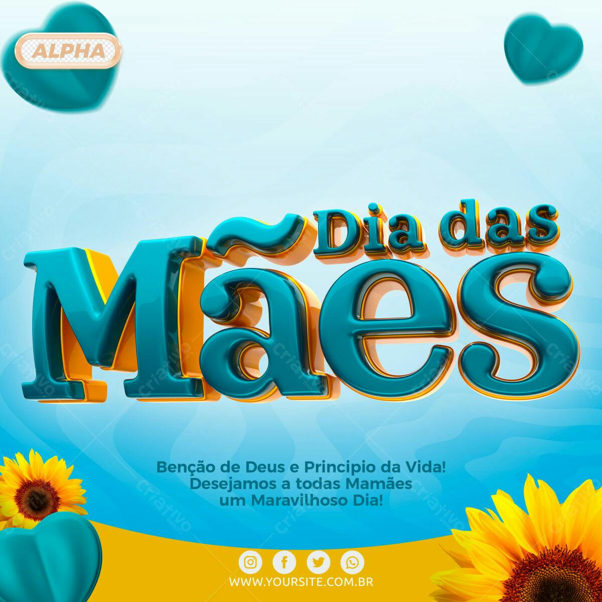 Selo 3D Dia das Mães Azul e Dourado