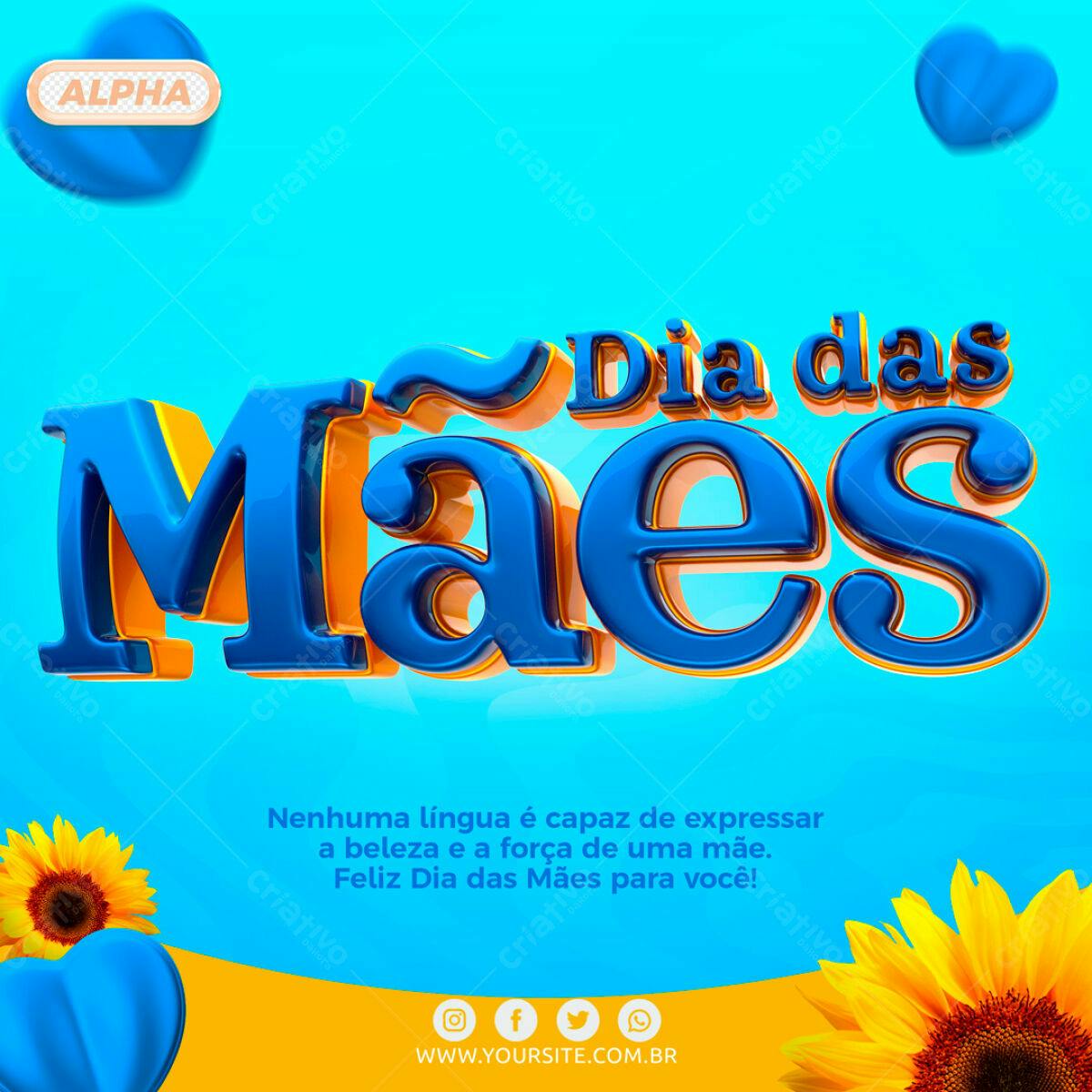 Selo 3D Dia das Mães azul e laranja