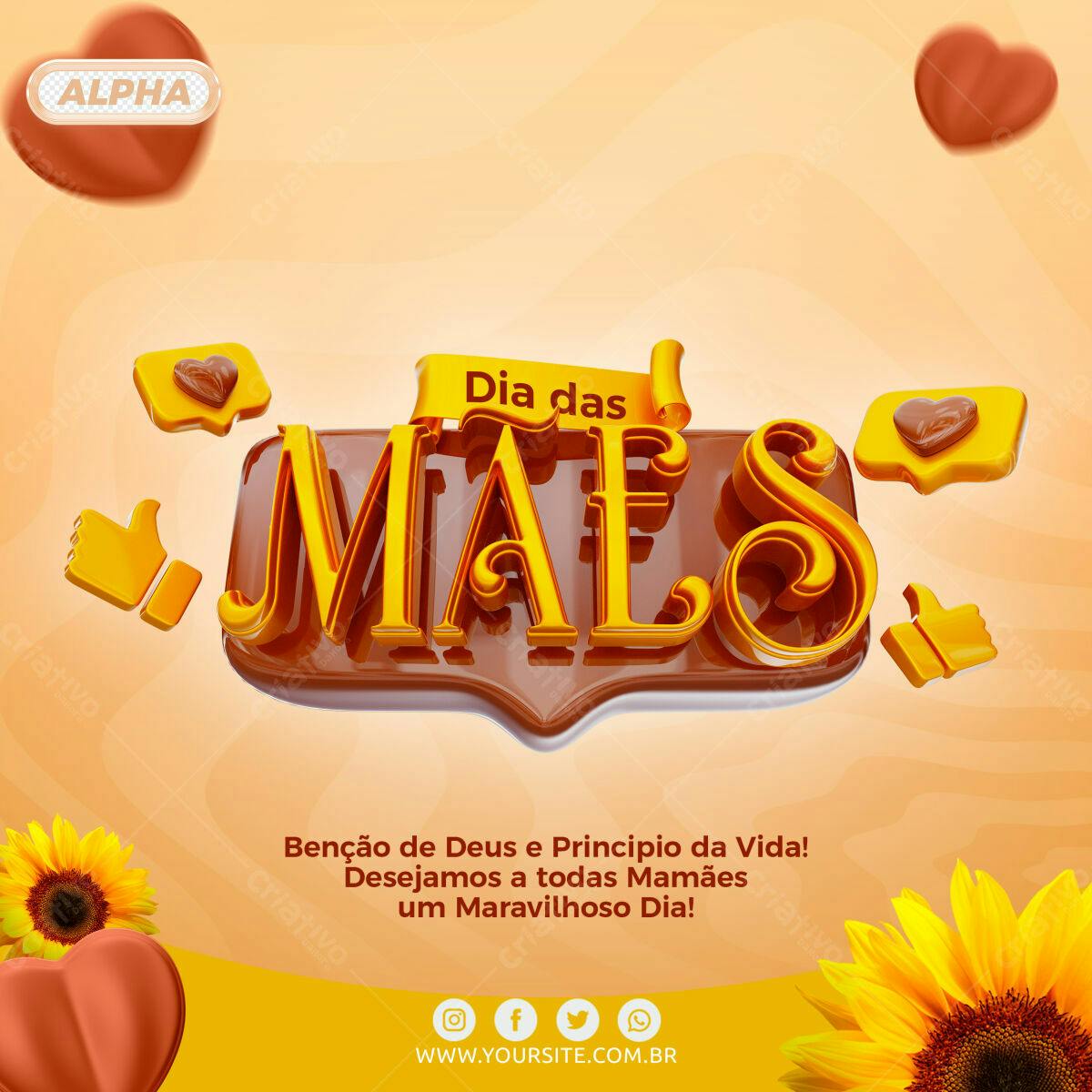 Selo 3D Dia das Mães dourado e marrom