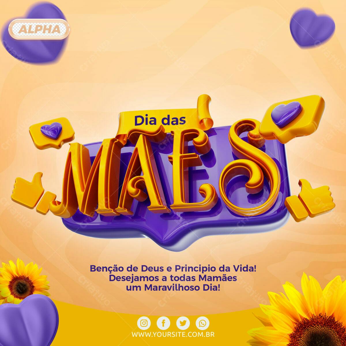 Selo 3D Dia das Mães Dourado e Roxo