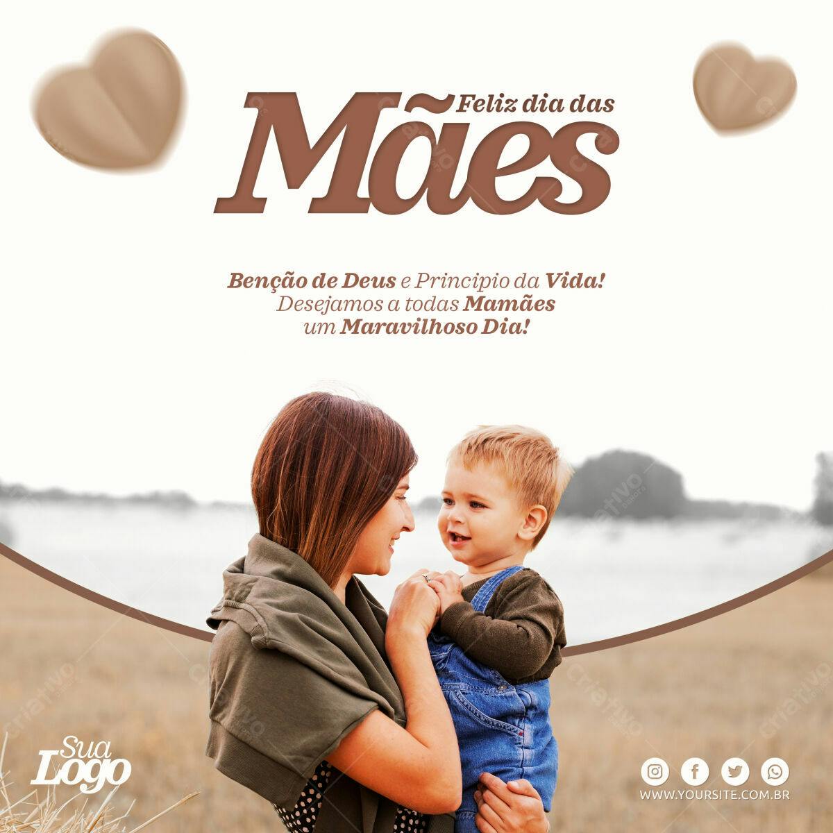 Selo 3D Dia das Mães marrom e bege
