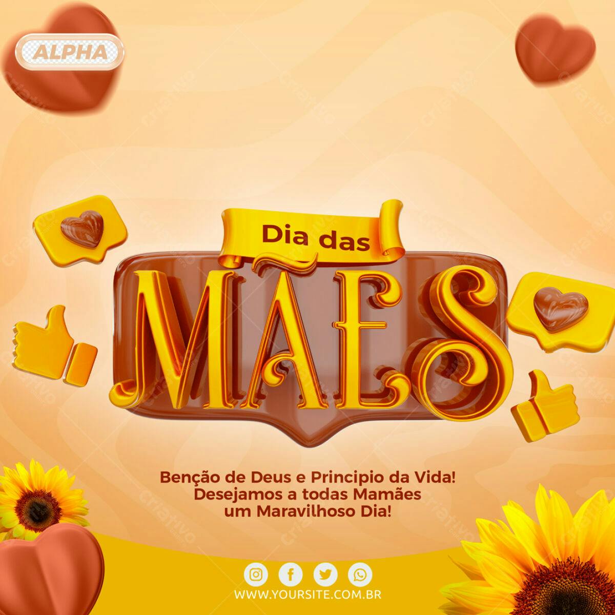 Selo 3D Dia das Mães dourado e marrom