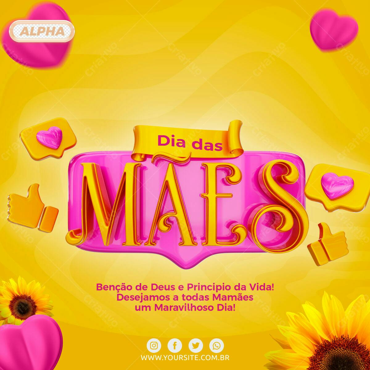 Selo 3D Dia das Mães Rosa e Dourado