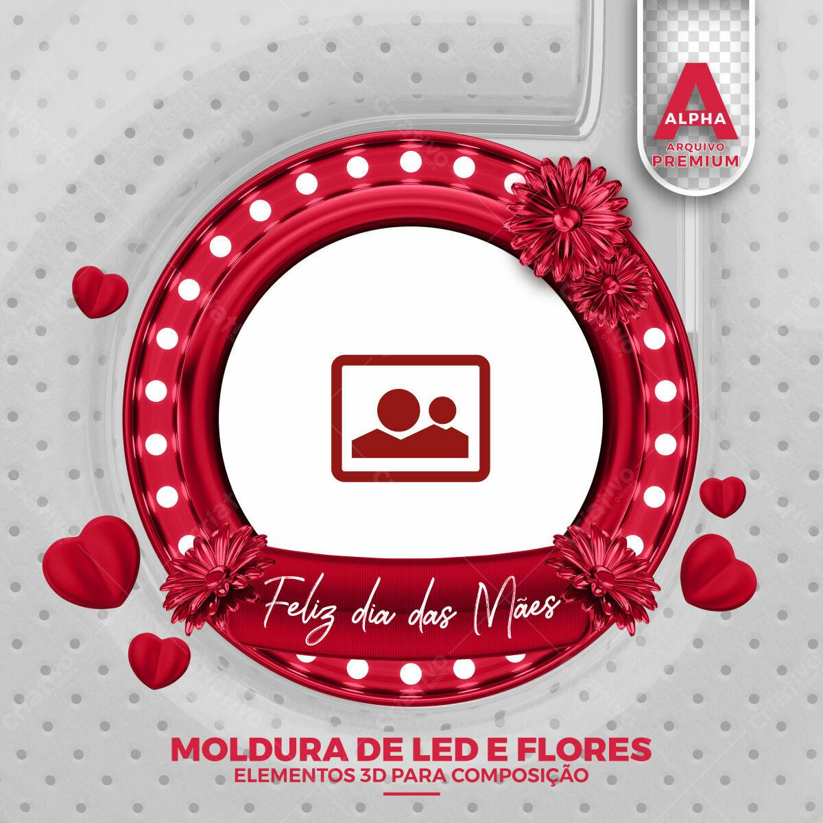 Selo 3D moldura LED vermelho e flores para Dia das Mães