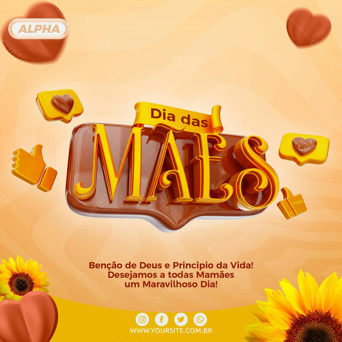 Selo 3D Dia das Mães dourado e marrom