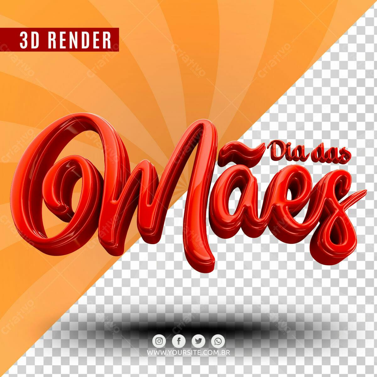 Selo 3D Dia das Mães Vermelho Brilhante