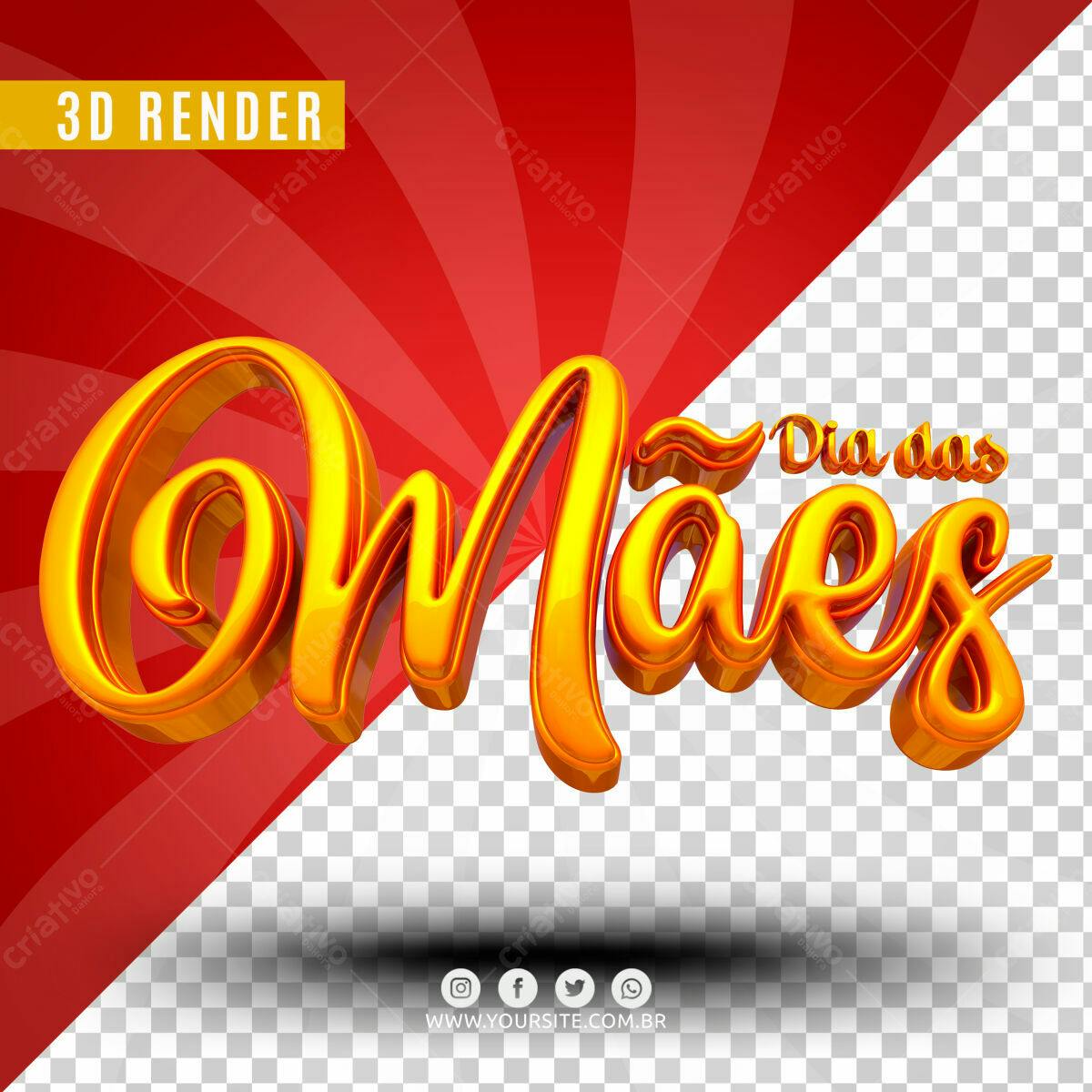 Selo 3D Dia das Mães dourado metalizado