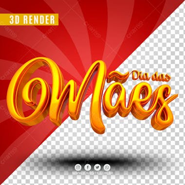 Texto 3d dia das maes amarelo para composicao psd