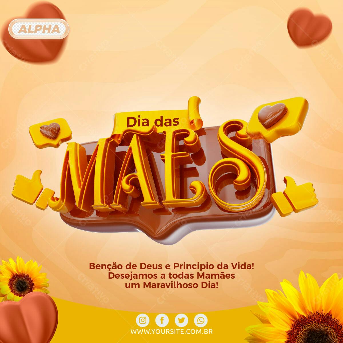Selo 3D Dia das Mães dourado e marrom