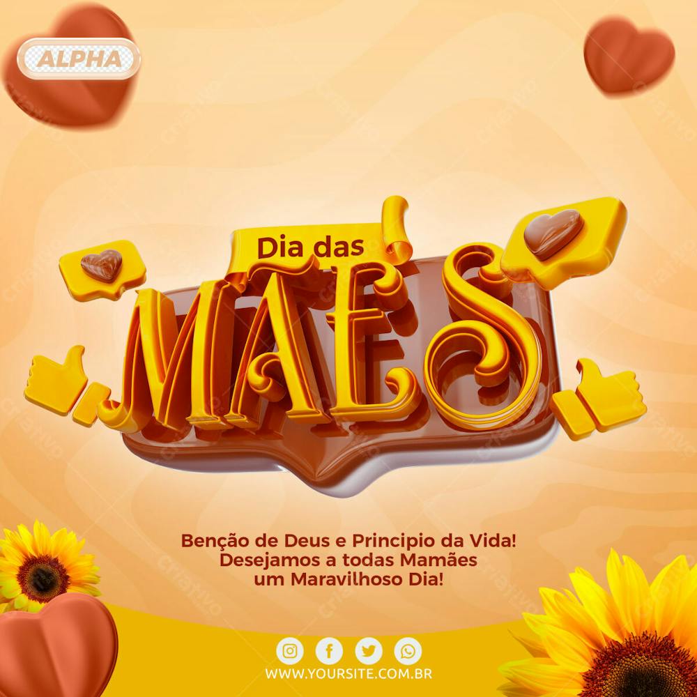 Social Media Texto 3D Dia Das Maes Bencao De Deus Principio Da Vida Psd Editavel