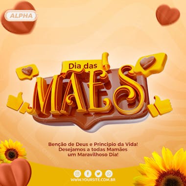 Social media texto 3d dia das maes bencao de deus principio da vida psd editavel