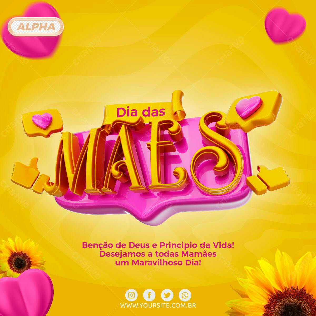 Selo 3D Dia das Mães Rosa e Dourado