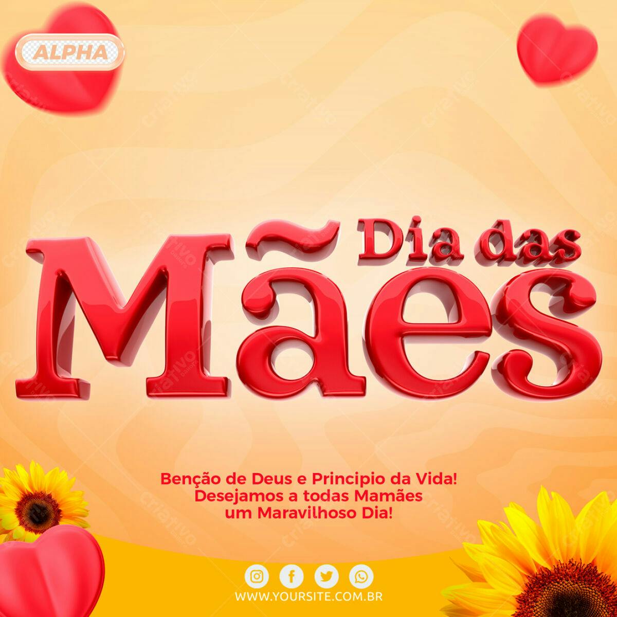 Selo 3D Dia das Mães Vermelho Brilhante