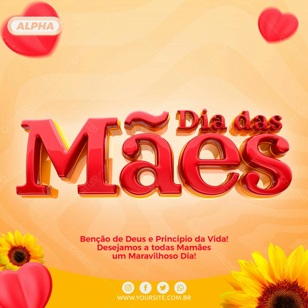 Selo 3D Dia das Mães Vermelho e Dourado