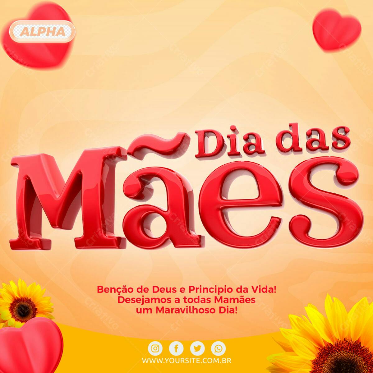 Selo 3D Dia das Mães Vermelho Brilhante