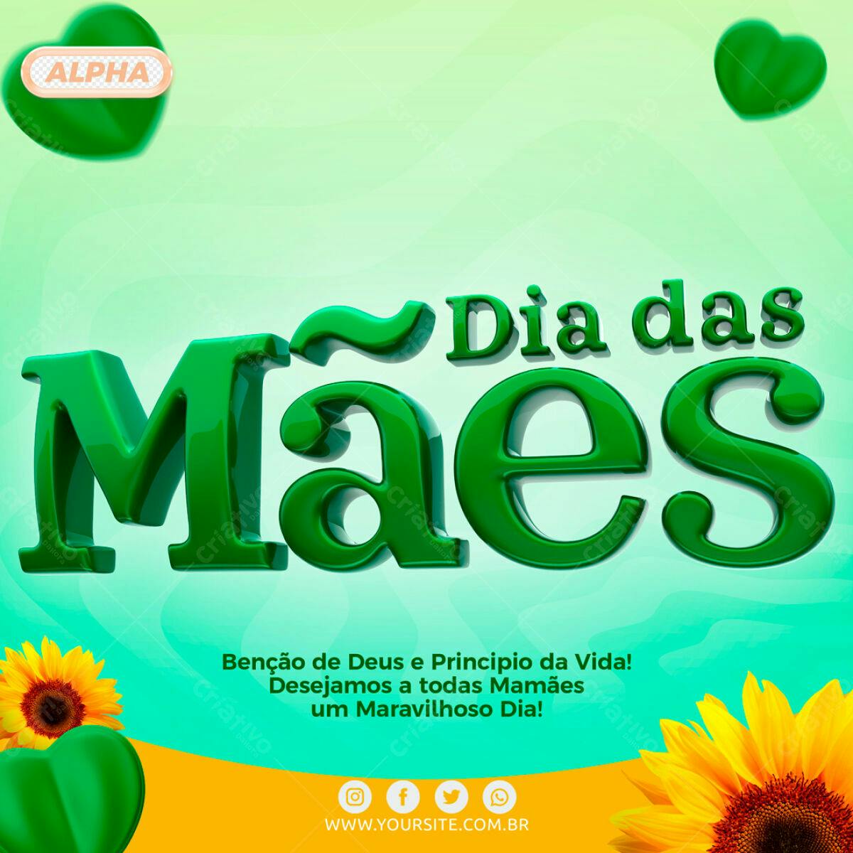 Selo 3D Dia das Mães Verde Brilhante