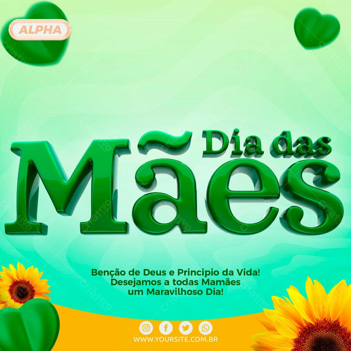 Selo 3D Dia das Mães verde brilhante